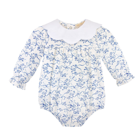 Baby Club Blue Toile Bubble with Scalloped Collar