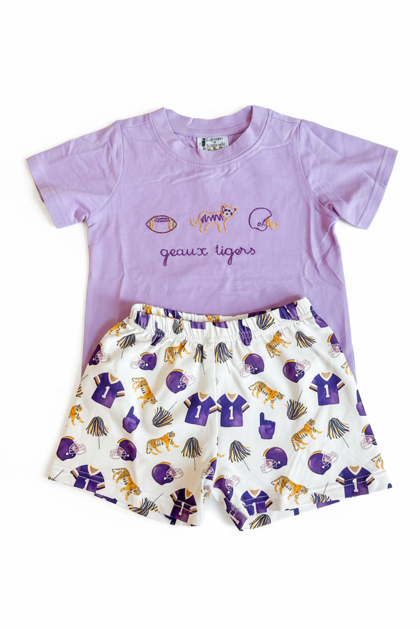 Carson and Friends Purple and Gold Hand Embroidered Short Set