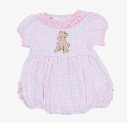 Magnolia Baby Puppy Playtime Applique Ruffle Bubble - Pink