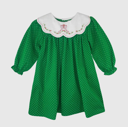 Petit Ami Green Dot Dress with Collar