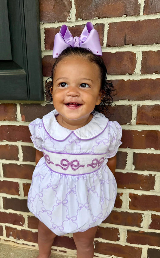 Carson and Friends Lavender Bow Smocked Bubble