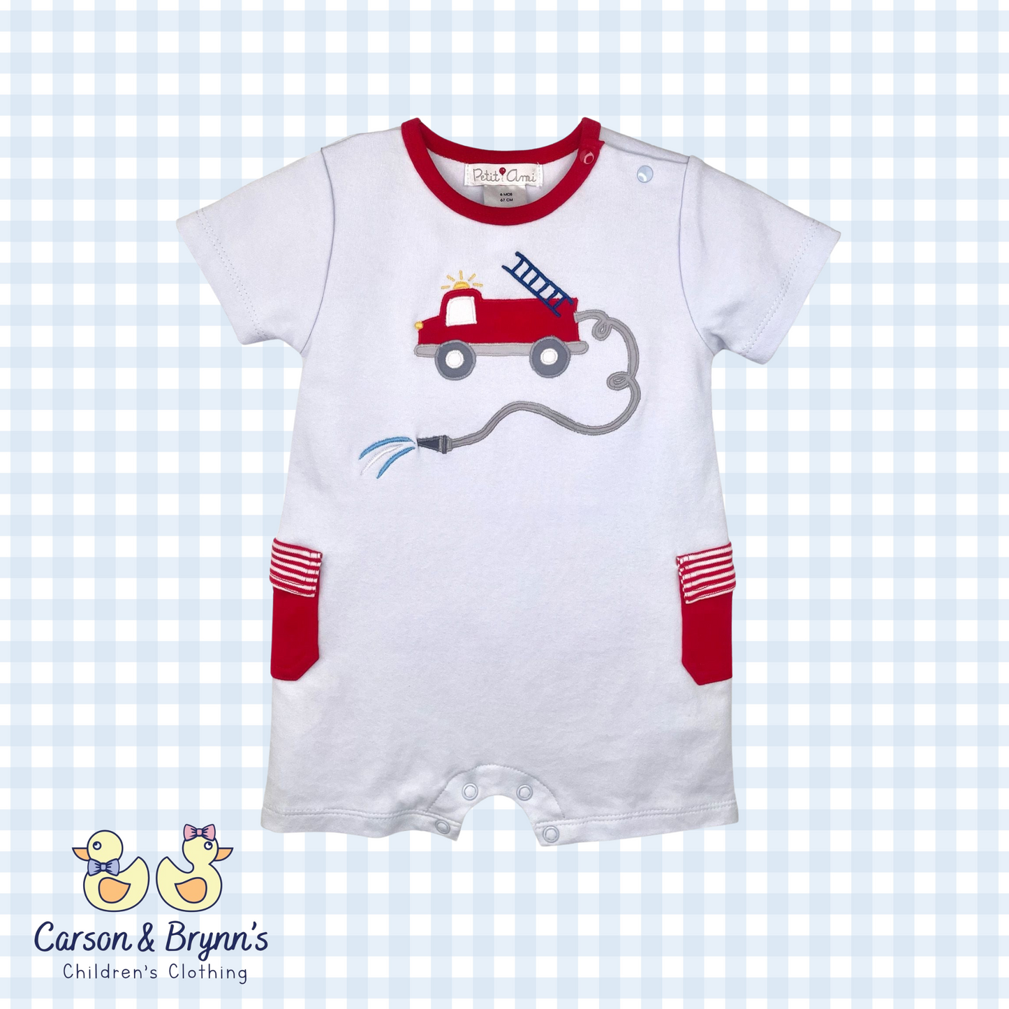 Petit Ami Firetruck Knit Romper