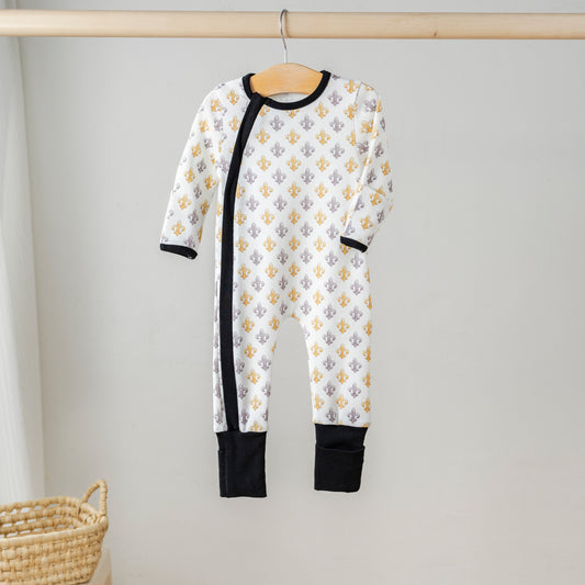 Nola Tawk Black and Gold Fleur De Lis Organic Cotton Zip Up Pajamas