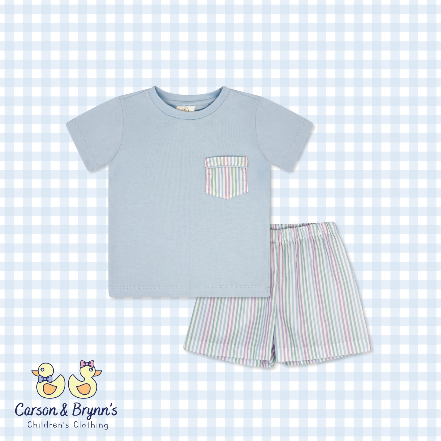 Lullaby Set Charlie Short Set - Bluffton Blue, Preppy Pinstripe