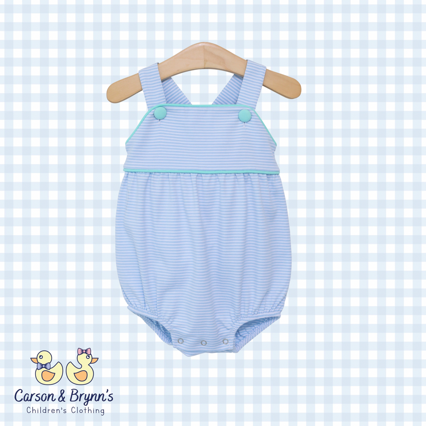 Luke Sunsuit- Light Blue Stripe and Mint