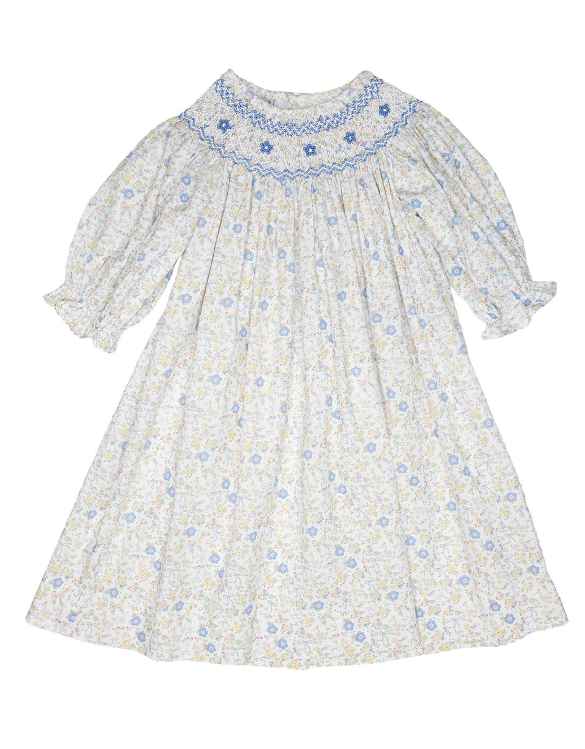 Sweet Dreams Ashley Blue and Yellow Bows Smocked Dress