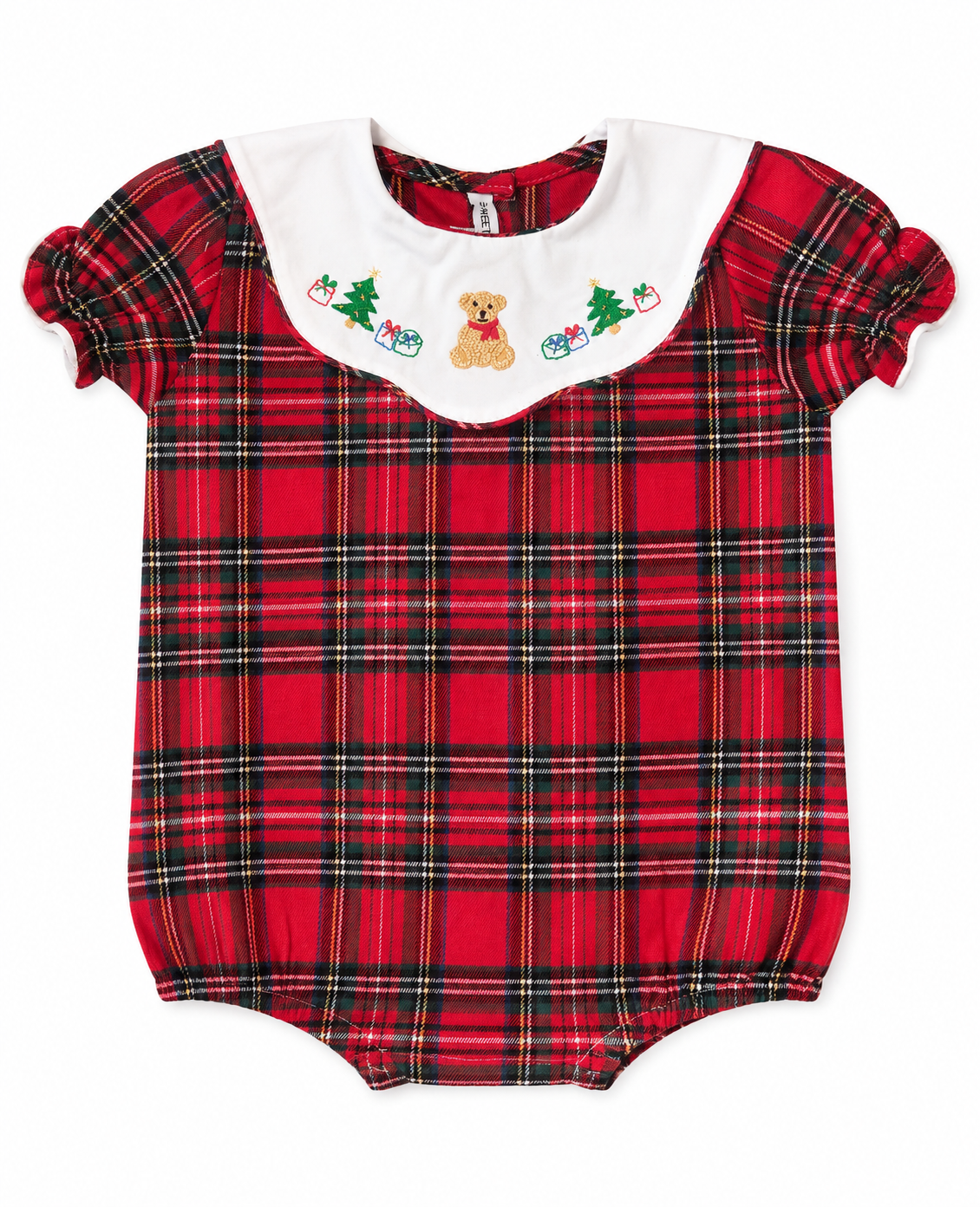 Sweet Dreams Teddy Bear Embroidered Plaid Girl Bubble
