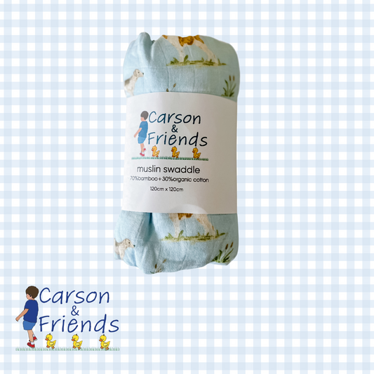 Carson and Friends Organic Muslin Cotton/Bamboo Viscose Swaddle- Hunting Dogs