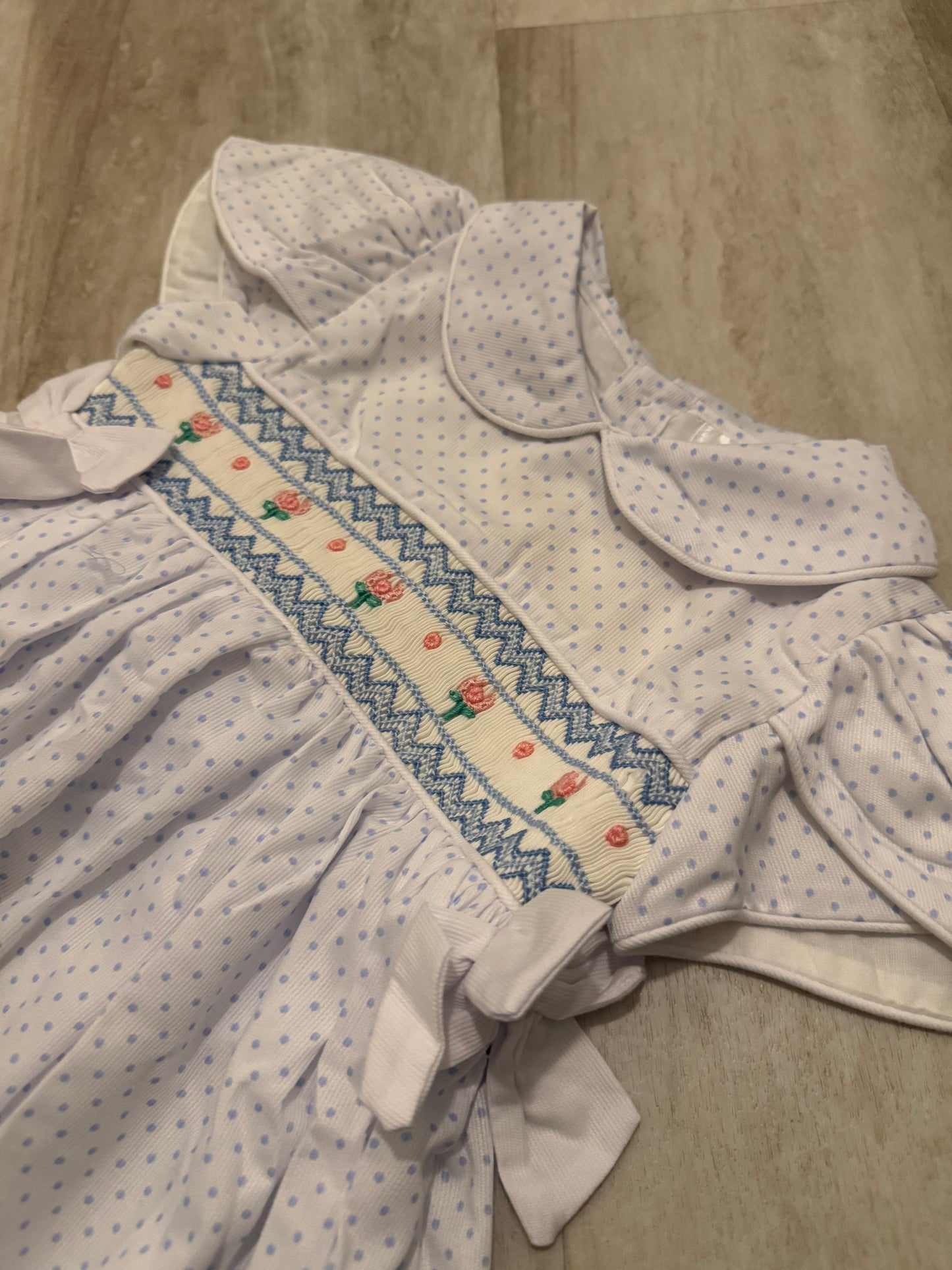 Smocked Flowers Bitty Dot Dress