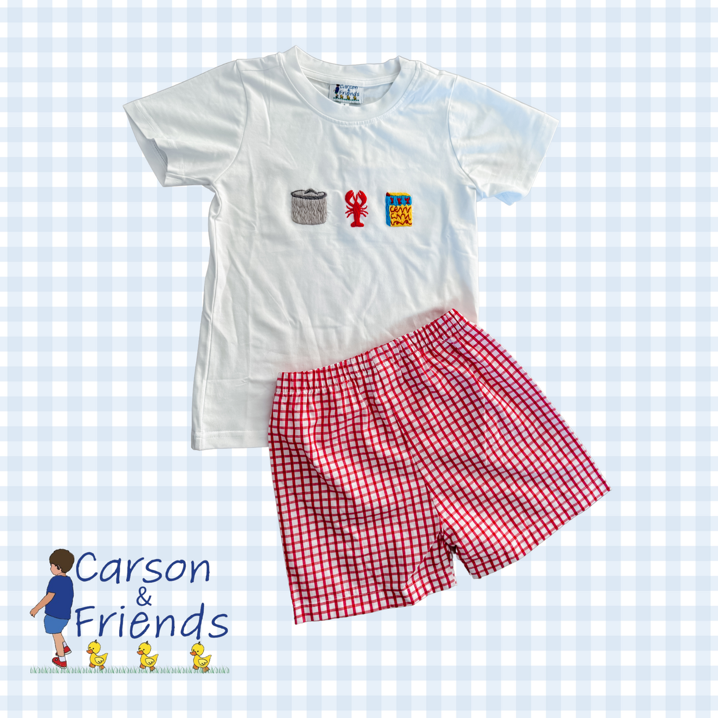 Carson and Friends Hand Embroidered Crawfish Boil Short Set
