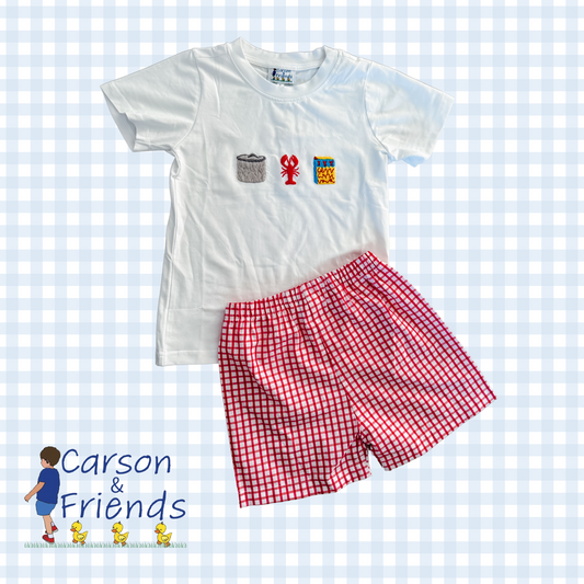 Carson and Friends Hand Embroidered Crawfish Boil Short Set