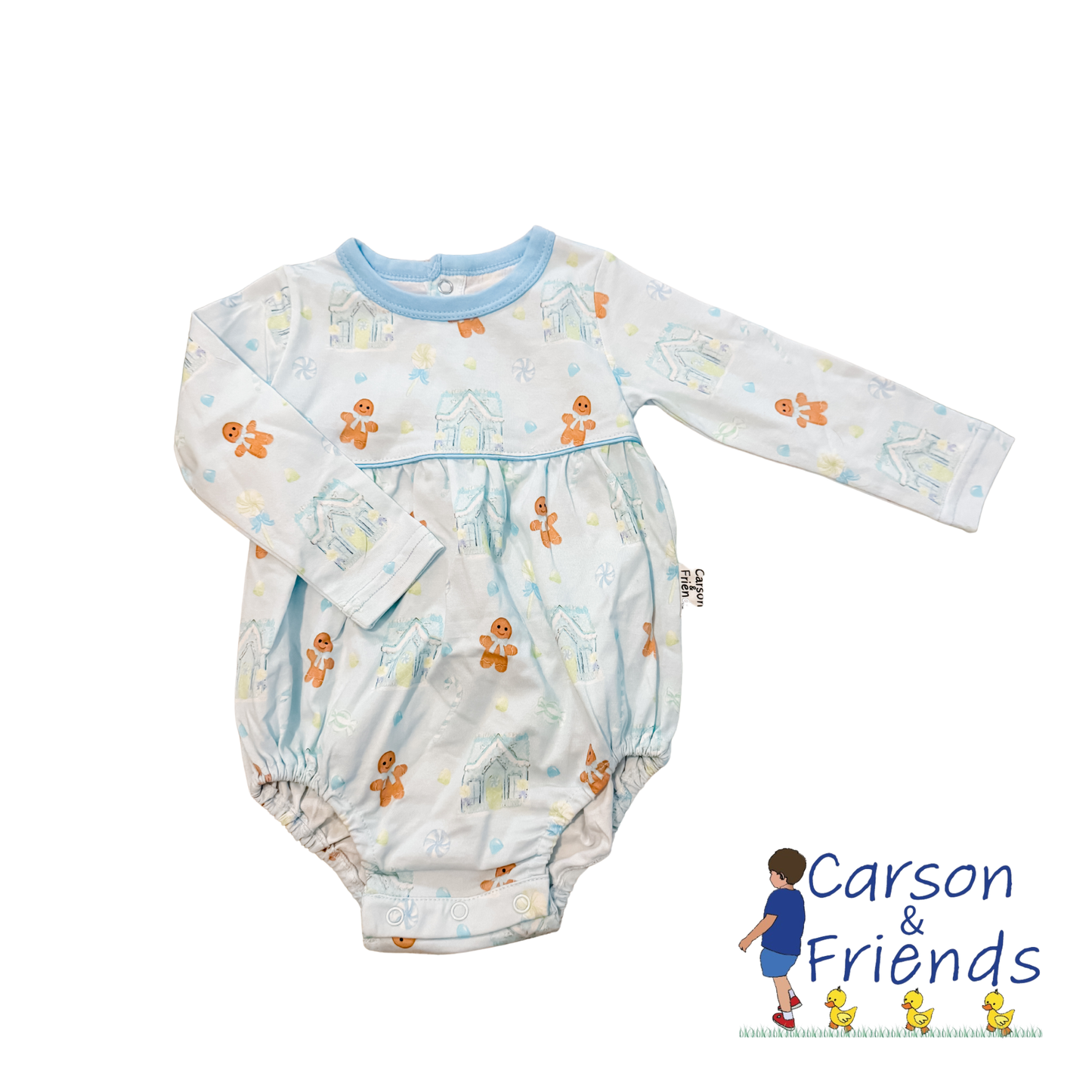 Carson and Friends Gingerbread Printed Bubble- Blue