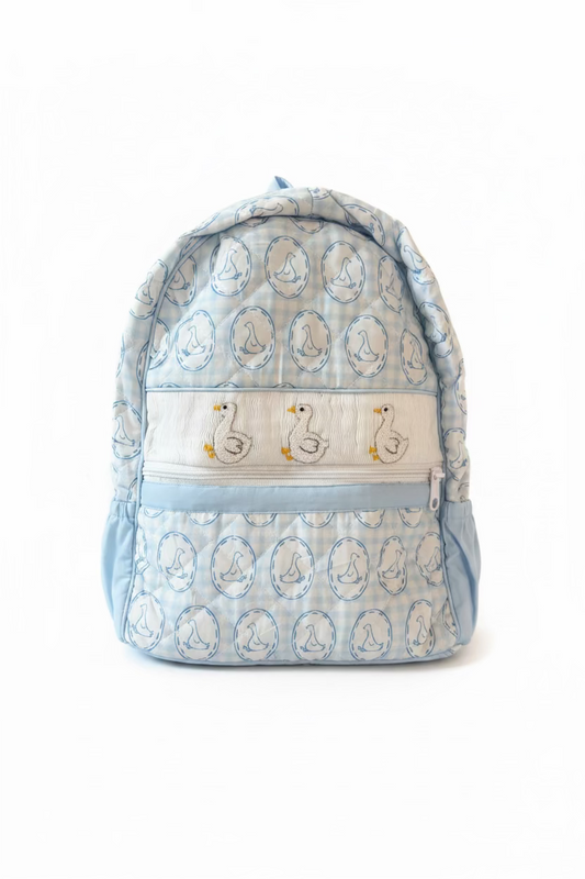 Carson and Friends Silly Goose Blue Smocked Backpack