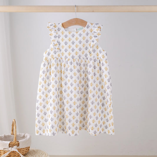 Nola Tawk Black and Gold Fleur de Lis Organic Muslin Dress