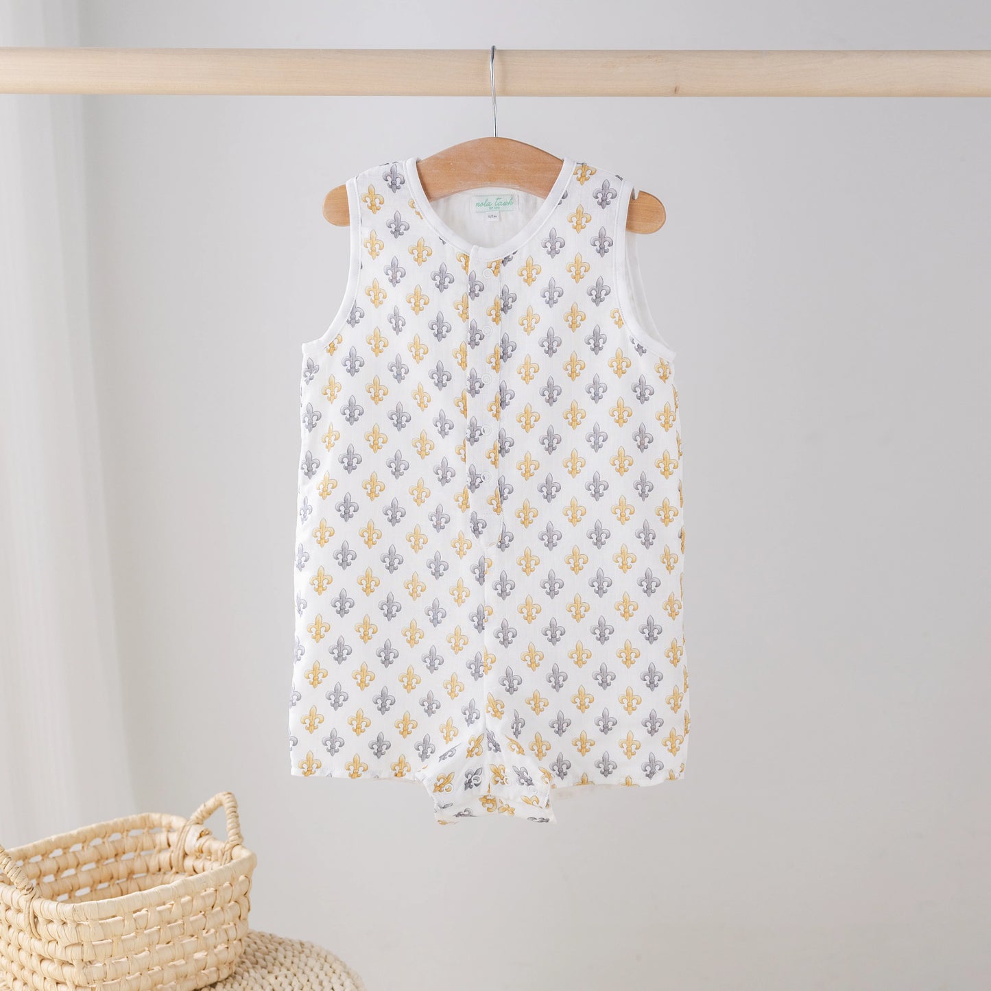Nola Tawk Black and Gold Fleur de Lis Organic Muslin Shortall