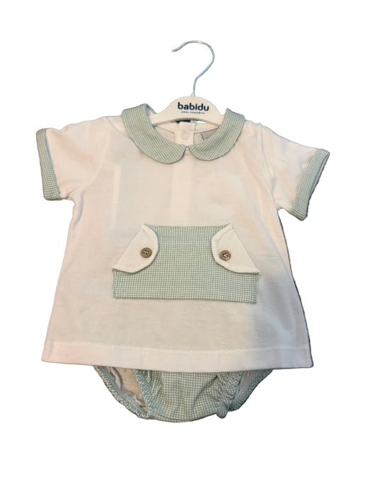 Baby Boys Green Gingham Diaper Set