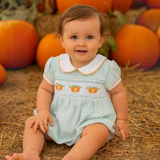 Magnolia Baby - Lil' Pumpkin Classics Smocked Short Sleeve Girl Bubble