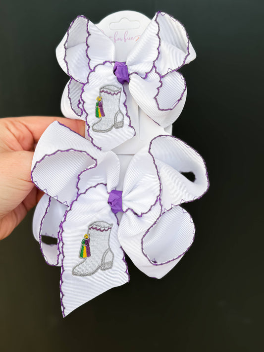 Just For Fun Threads - Mardi Gras Majorette Boot Moonstitch Hair Bow