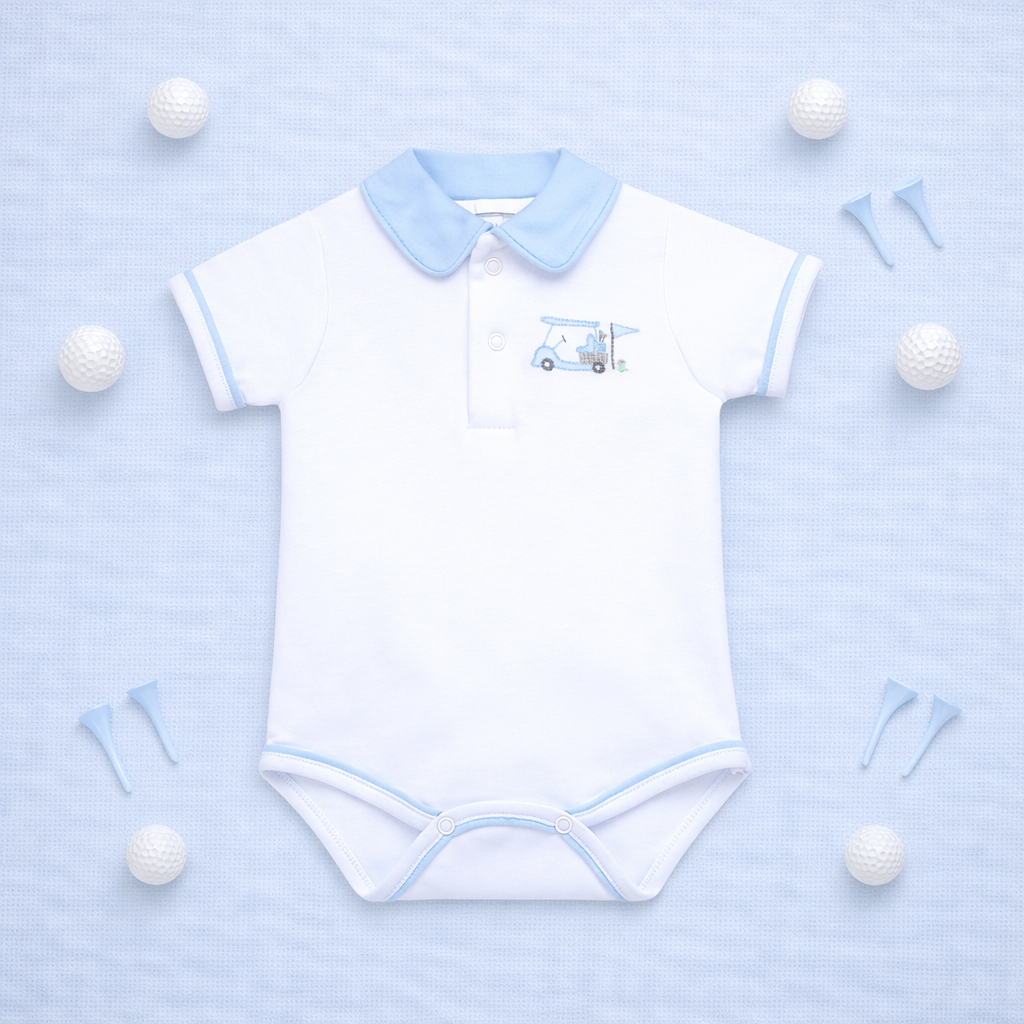 Magnolia Baby - Little Golfer Collared Bodysuit - Light Blue