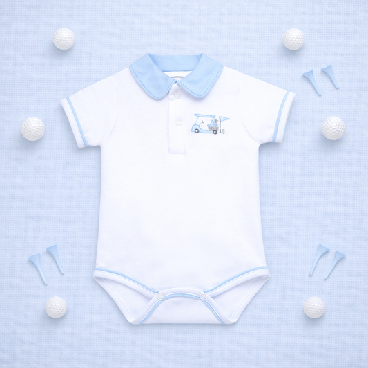 Magnolia Baby - Little Golfer Collared Bodysuit - Light Blue
