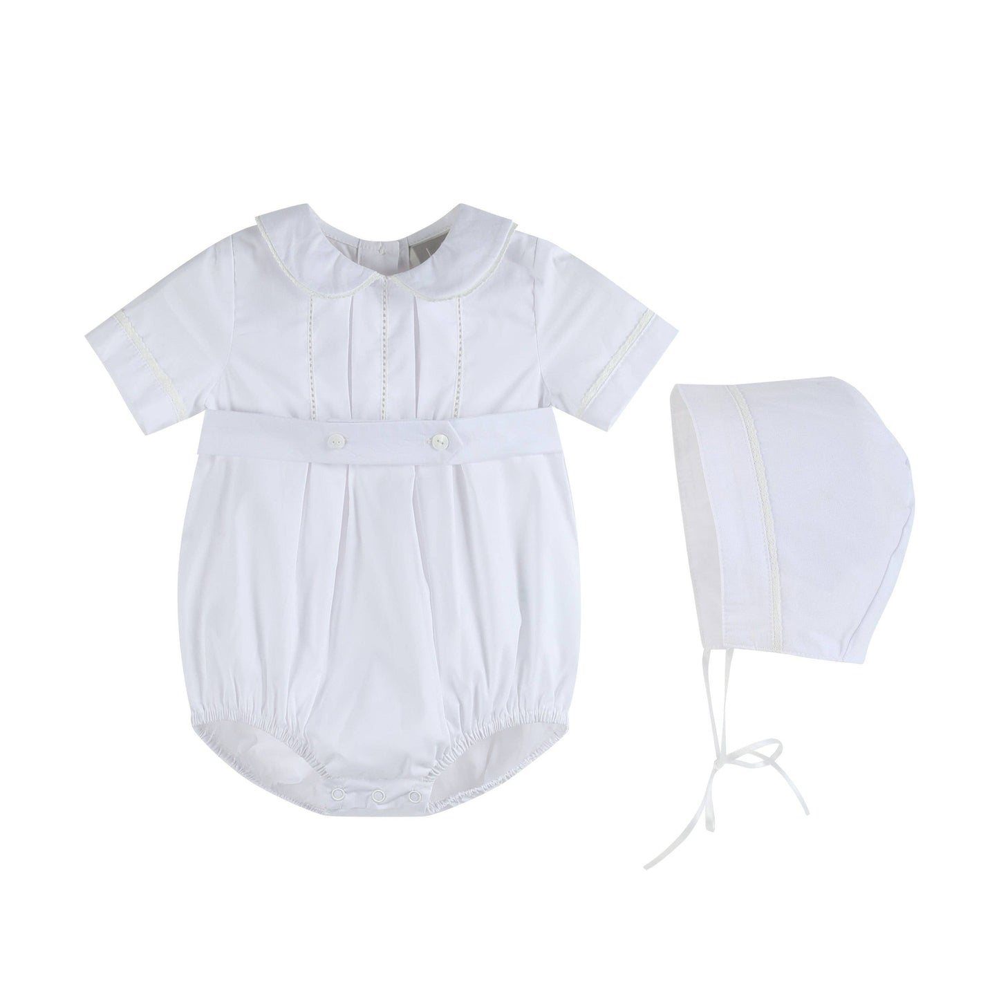 Lil Cactus - White Collared Button Romper with Bonnet