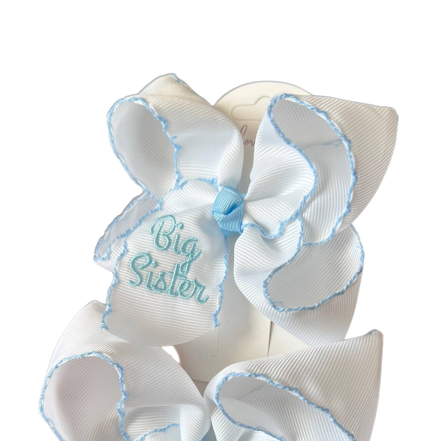 Just For Fun Threads - Big Sister Embroidered Moonstitch Hair Bow