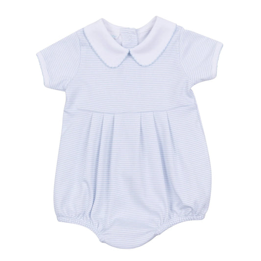 Magnolia Baby Mini Stripes Collared Short Sleeve Bubble - Blue