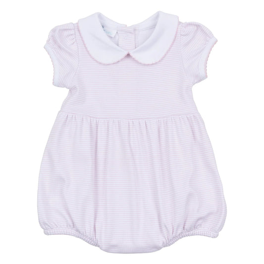 Magnolia Baby Mini Stripes Collared Short Sleeve Bubble - Pink
